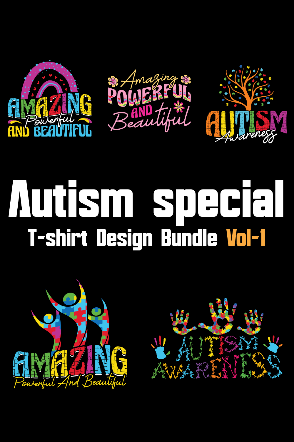 Autism Special T-shirt Design Bundle Vol-1 pinterest preview image.