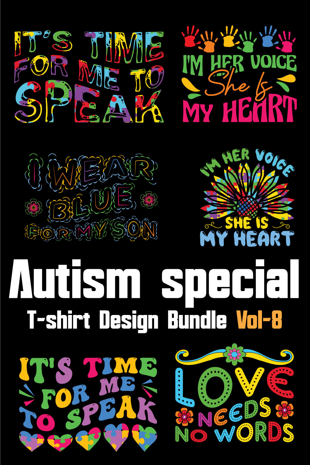 Autism Special T-shirt Design Bundle Vol-8 pinterest preview image.