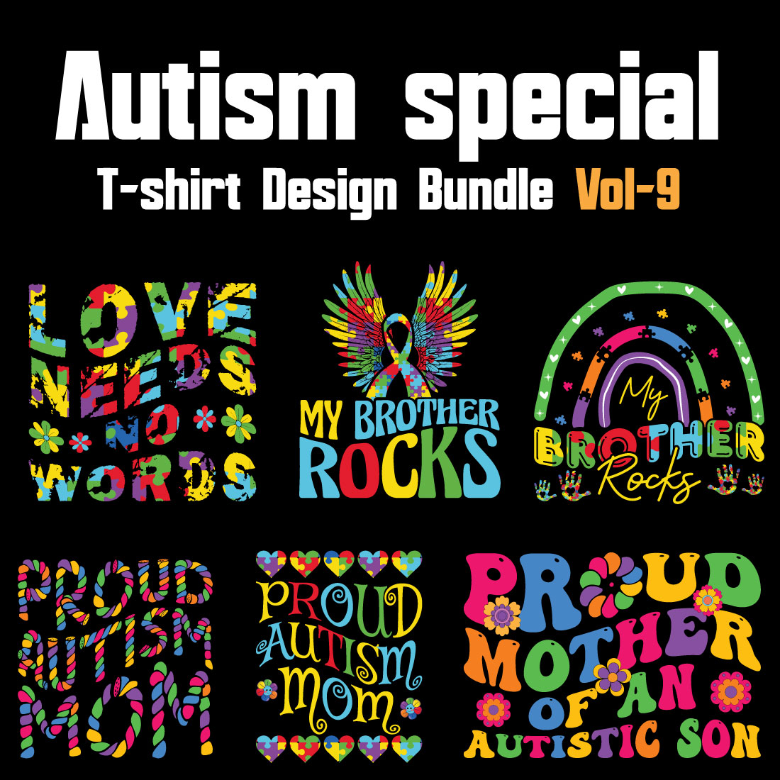 Autism Special T-shirt Design Bundle Vol-9 cover image.