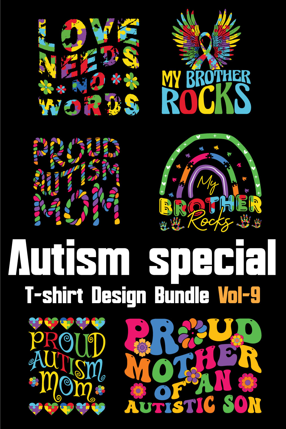 Autism Special T-shirt Design Bundle Vol-9 pinterest preview image.