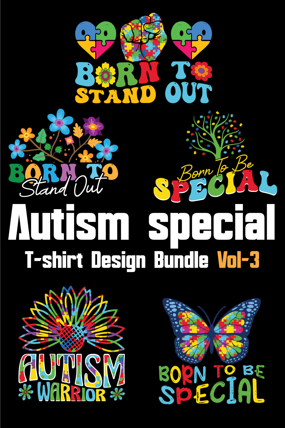 Autism Special T-shirt Design Bundle Vol-3 pinterest preview image.