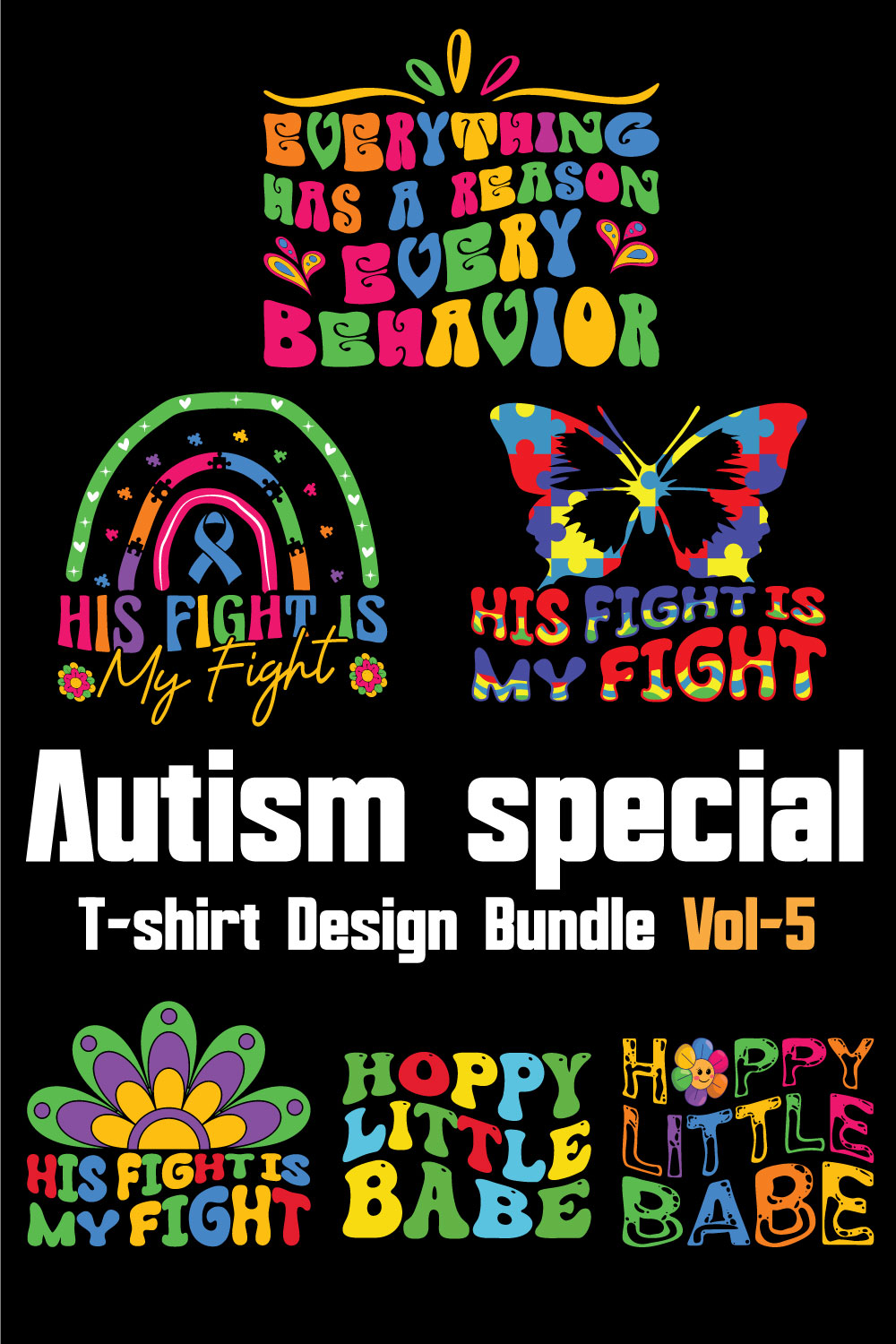 Autism Special T-shirt Design Bundle Vol-5 pinterest preview image.