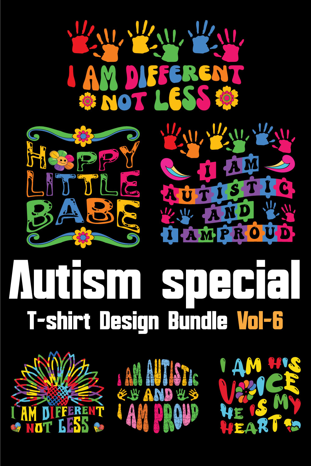 Autism Special T-shirt Design Bundle Vol-6 pinterest preview image.