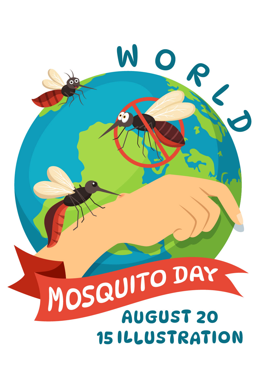 15 World Mosquito Day Illustration pinterest preview image.