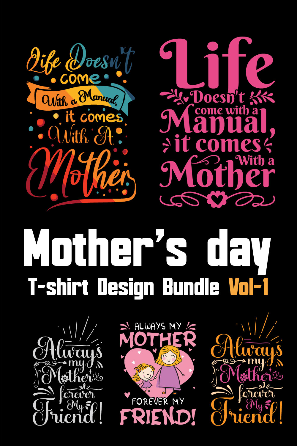 Mother's Day T-shirt Design Bundle Vol-1 pinterest preview image.
