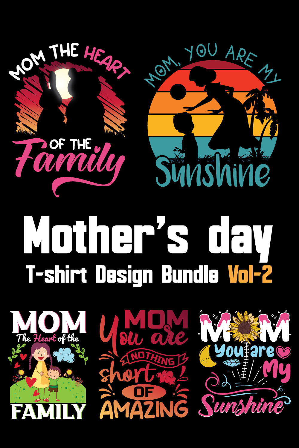 Mother's Day T-shirt Design Bundle Vol-2 pinterest preview image.
