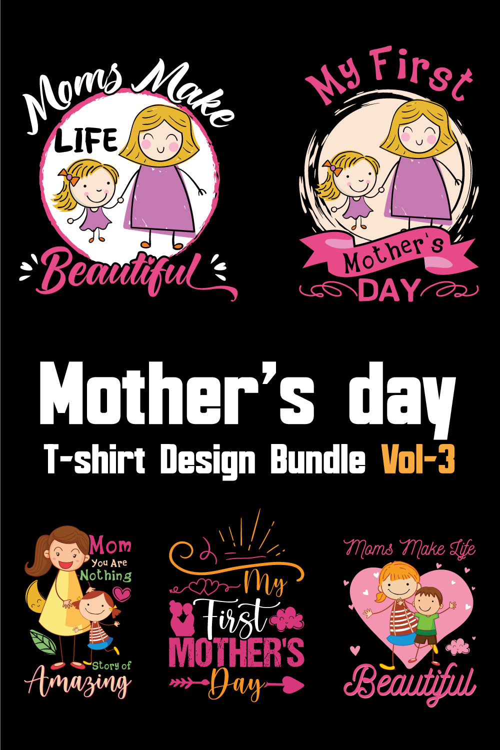 Mother's Day T-shirt Design Bundle Vol-3 pinterest preview image.