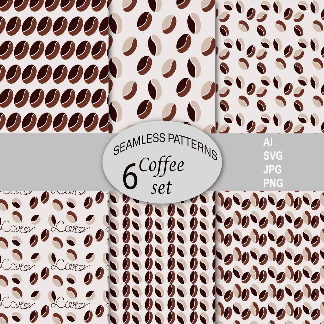6 seamless patterns: COFFEE SET preview image.