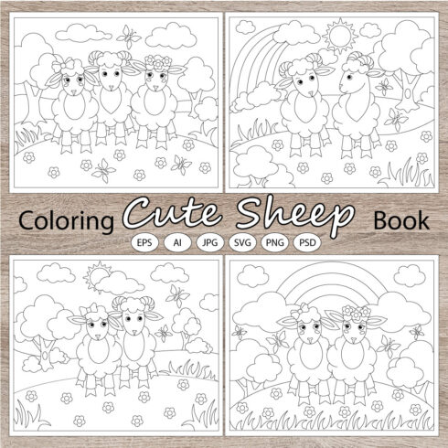 Cute Sheep in the pasture - coloring book for children cover image.