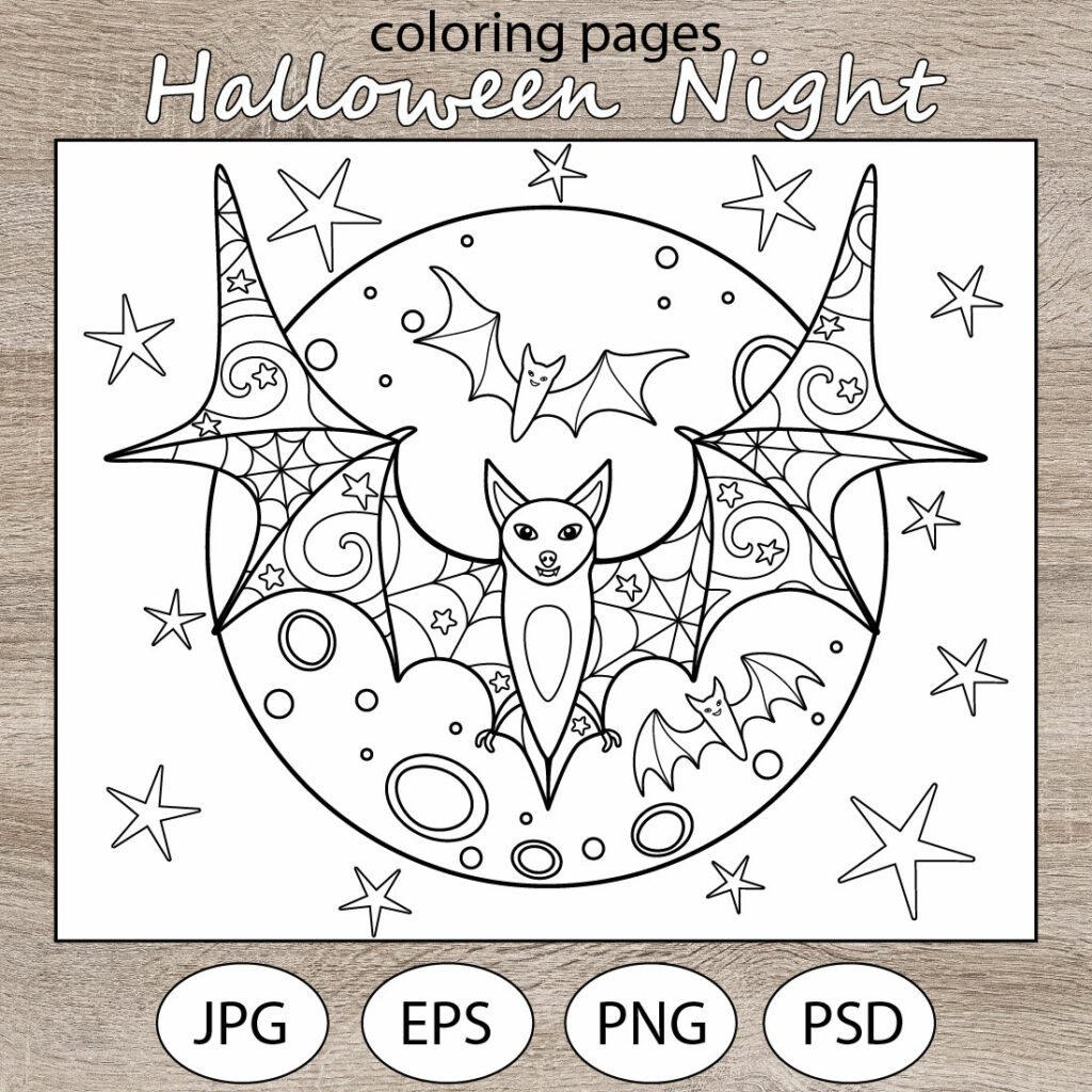Halloween night - 4 holiday coloring pages - MasterBundles