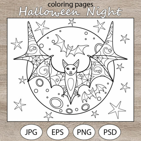 Halloween night - 4 holiday coloring pages cover image.