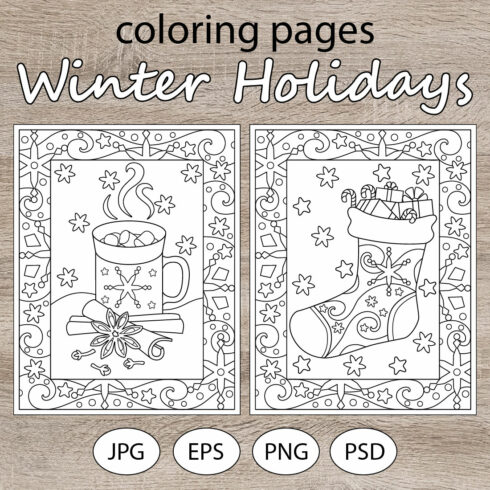 Winter Holidays - 5 coloring pages cover image.