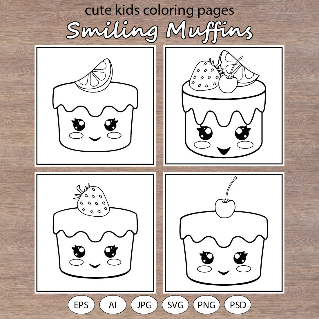 Cute Smiling Muffins - Coloring Pages cover image.