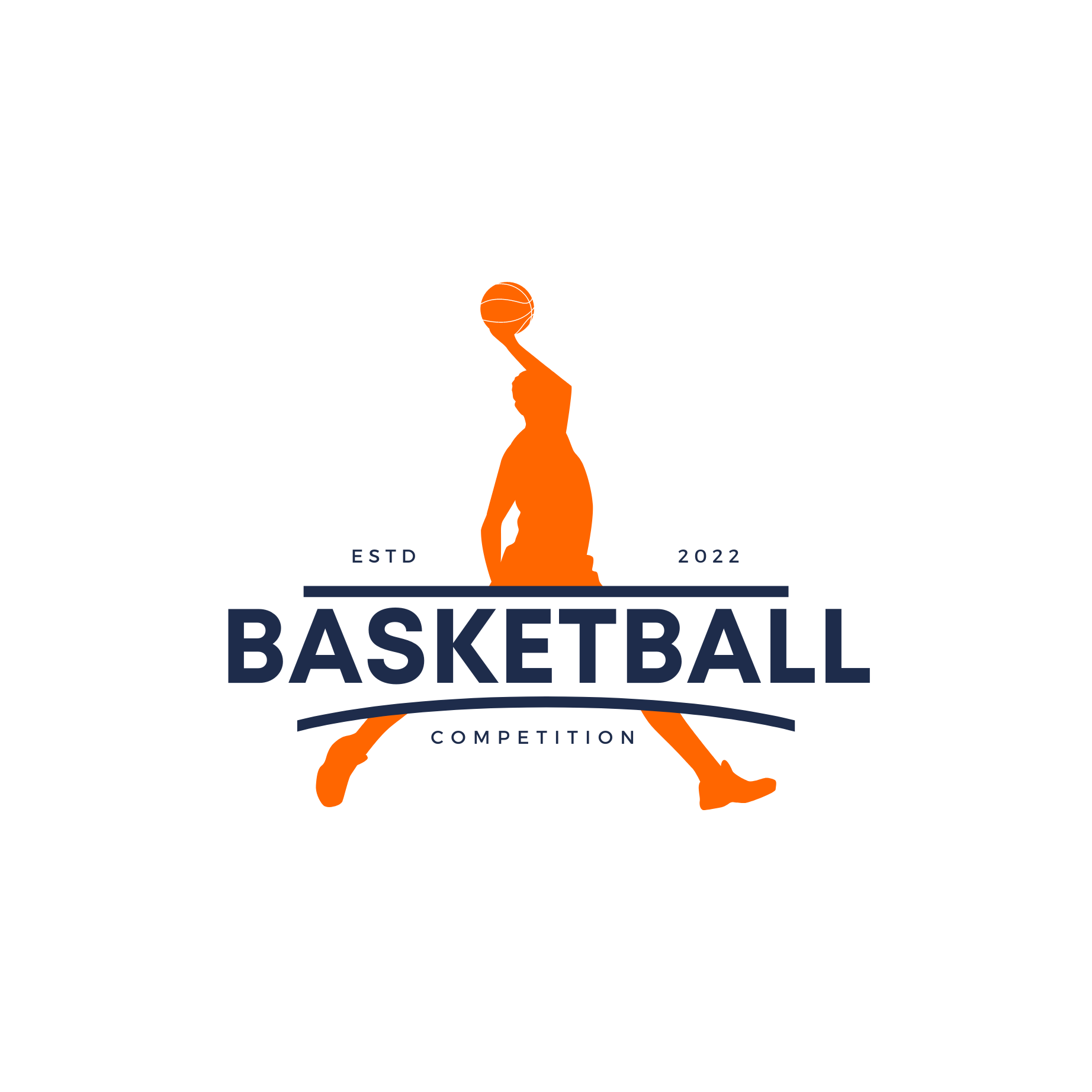 Orange Blue Minimalist Basketball Logo Design Template preview image.