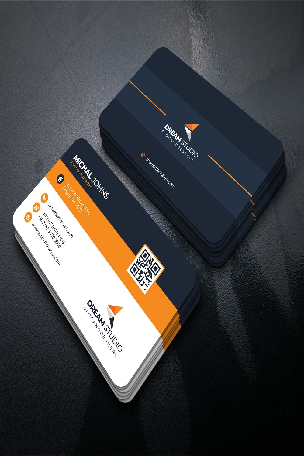 orange shape visit card pinterest preview image.