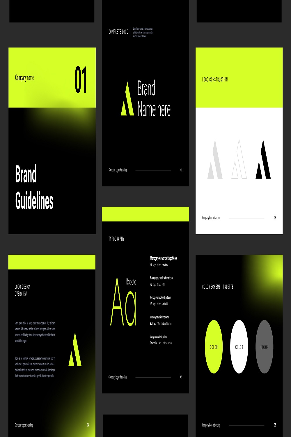 Brand manual template design pinterest preview image.