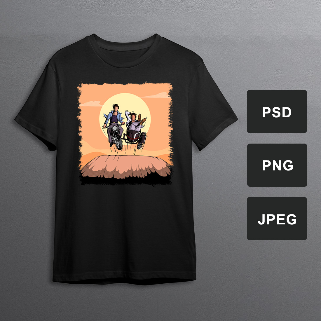 T-shirt Print graphic Friends on motorcycle PSD PNG JPEG preview image.