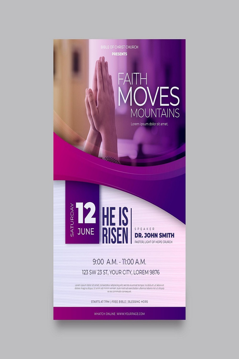 Gradient church flyer with photo pinterest preview image.