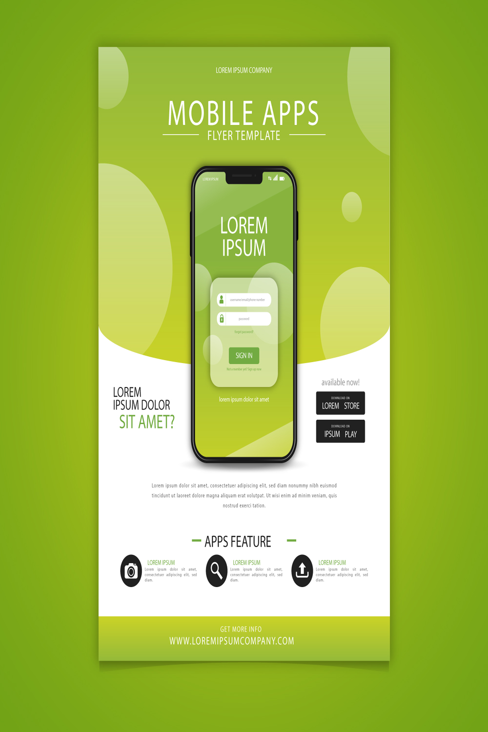 Mobile app flyer template pinterest preview image.