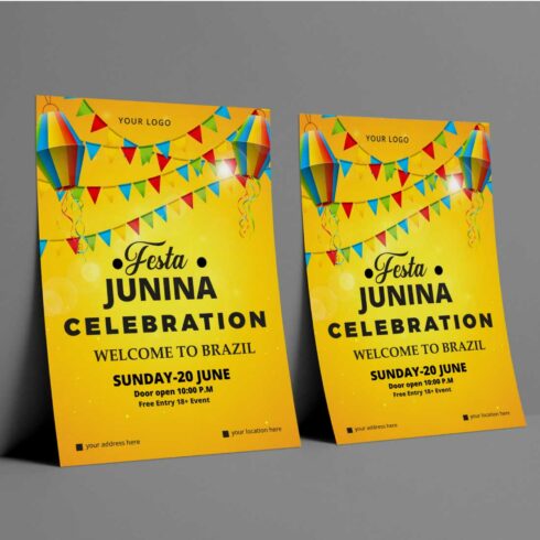 Free vector flat design festa junina campfire poster cover image.