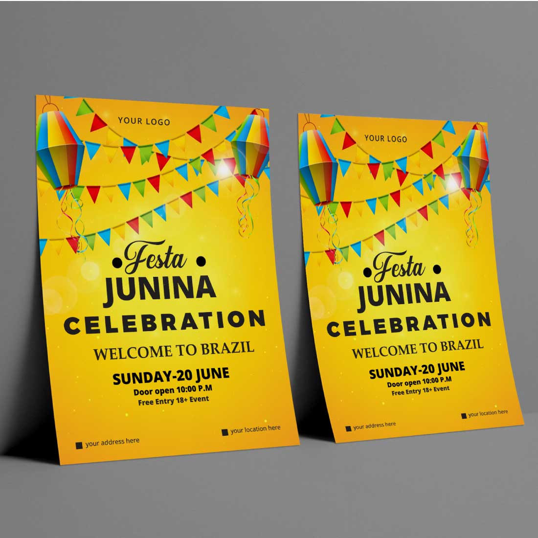 Free vector flat design festa junina campfire poster preview image.