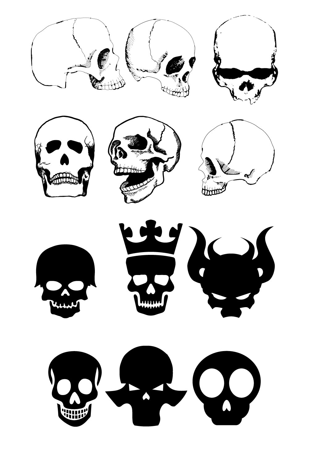 20pcs Skull Silhouette and Clip art Vector Design- only in $5 pinterest preview image.