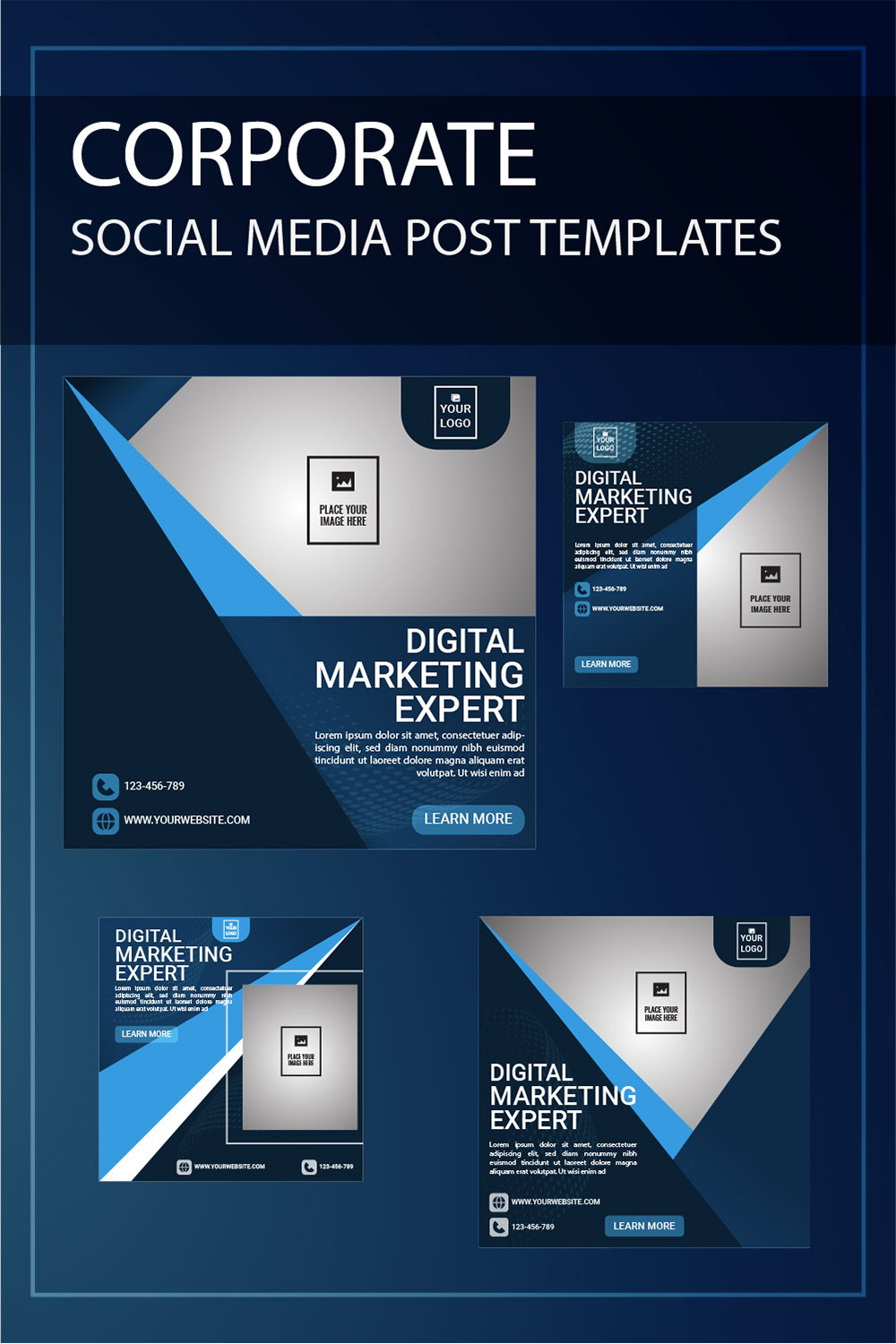 Corporate social media post templates pinterest preview image.