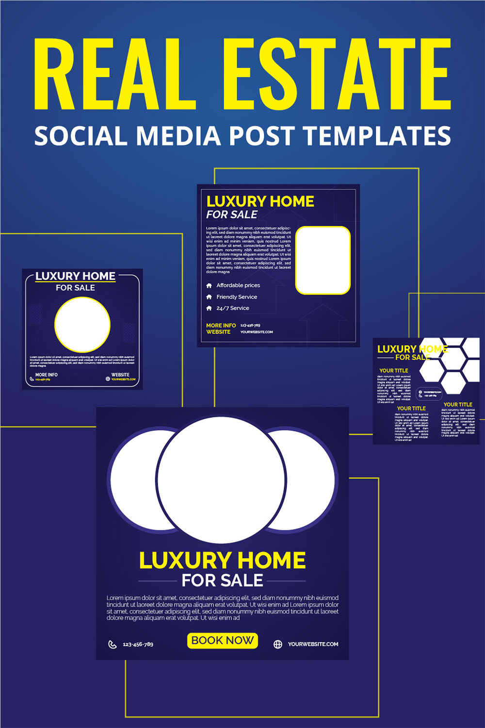 Real estate social media post templates pinterest preview image.