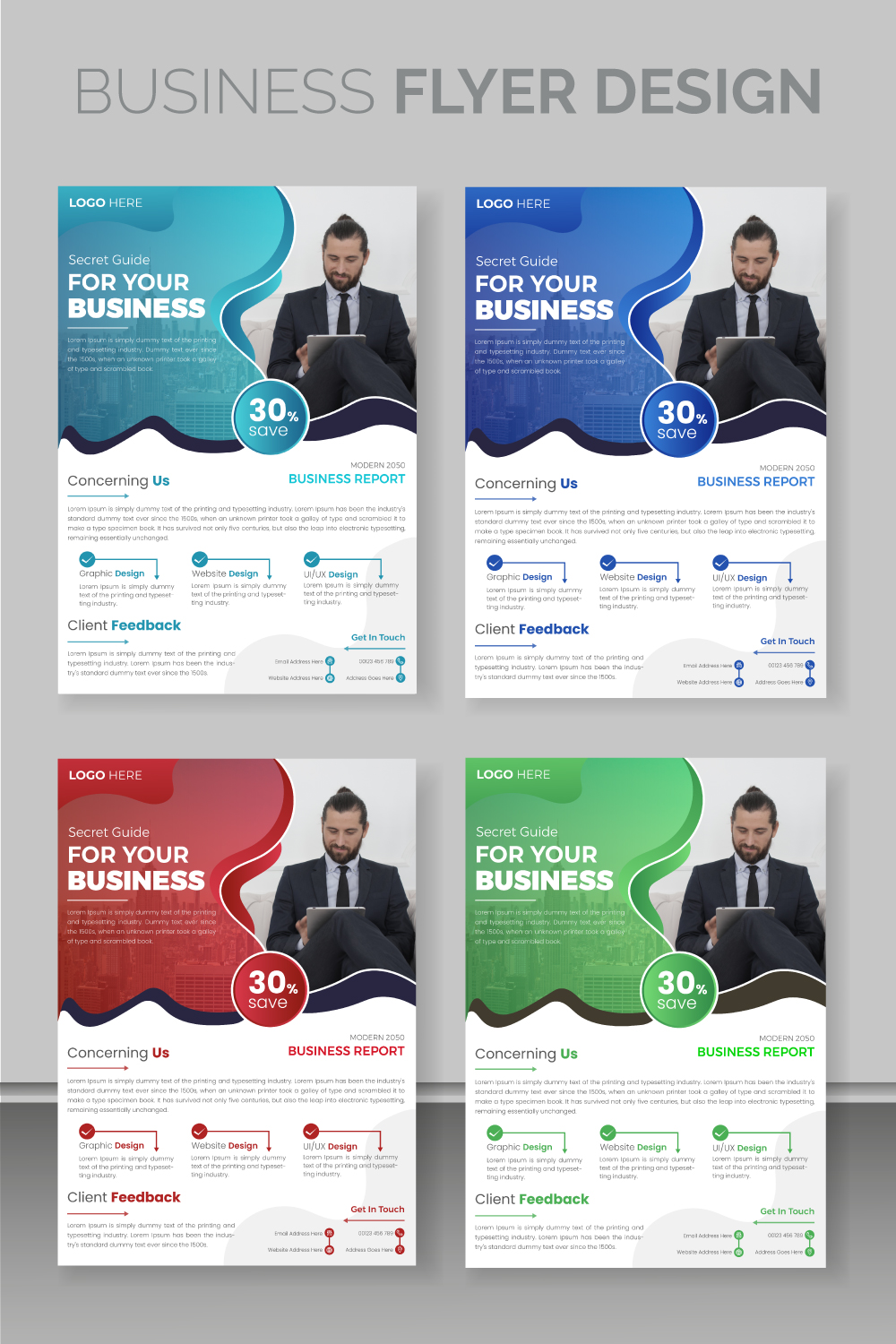 Corporate Flyer With 4 Different Colour Template pinterest preview image.