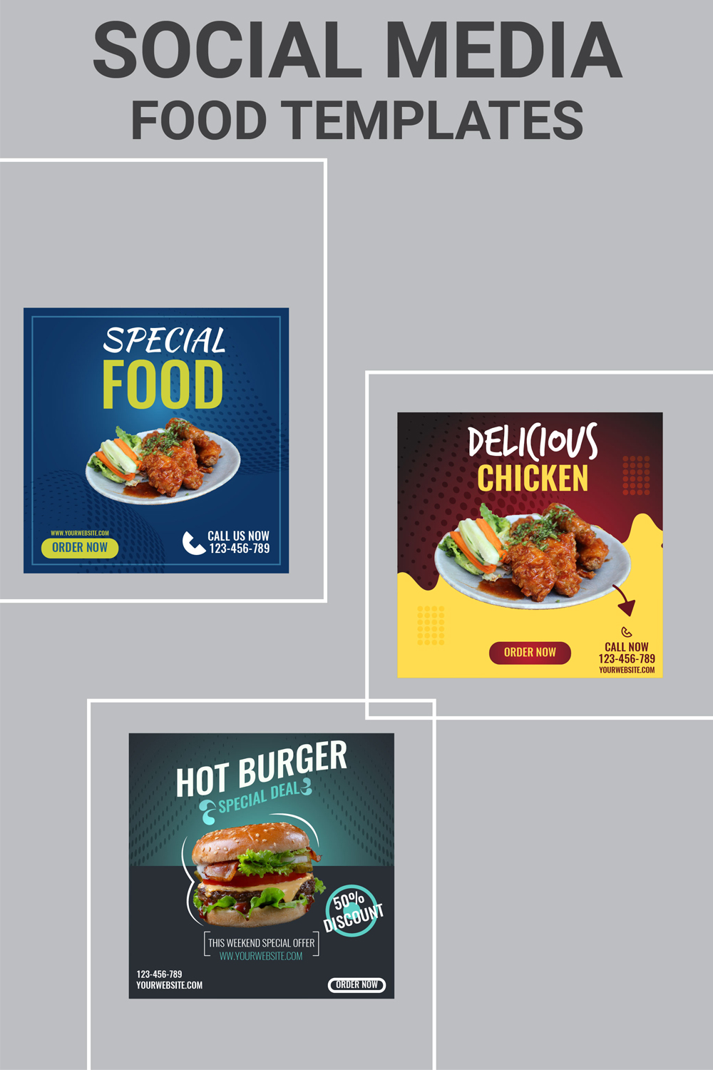 Food and restaurant social media templates pinterest preview image.