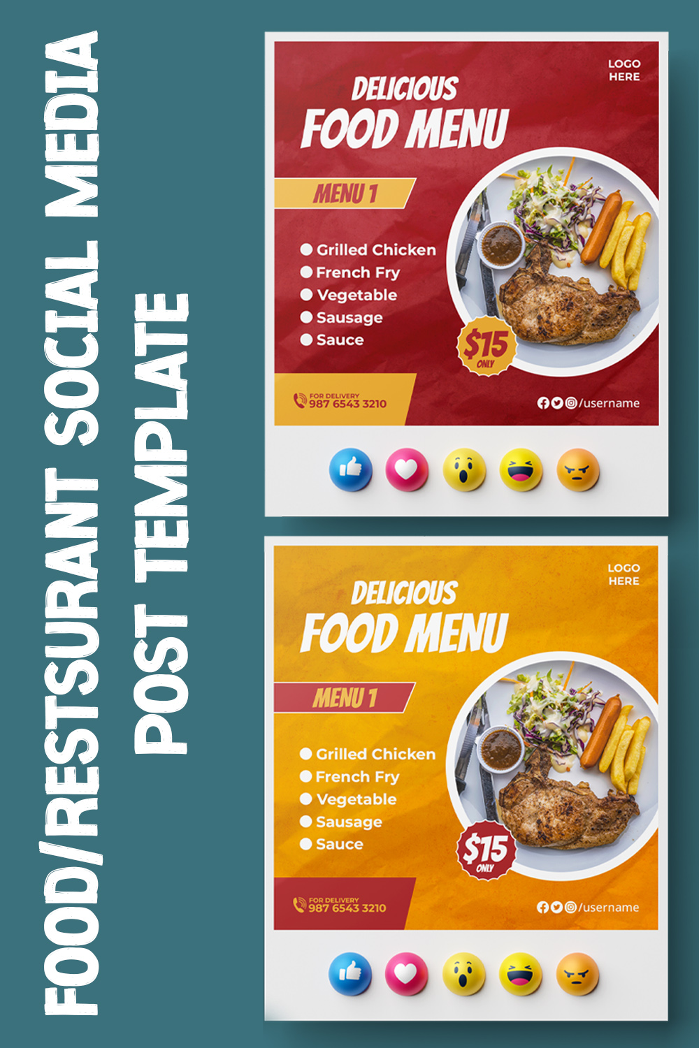2 Delicious Food Menu Restaurant Social Media Banner Templates pinterest preview image.