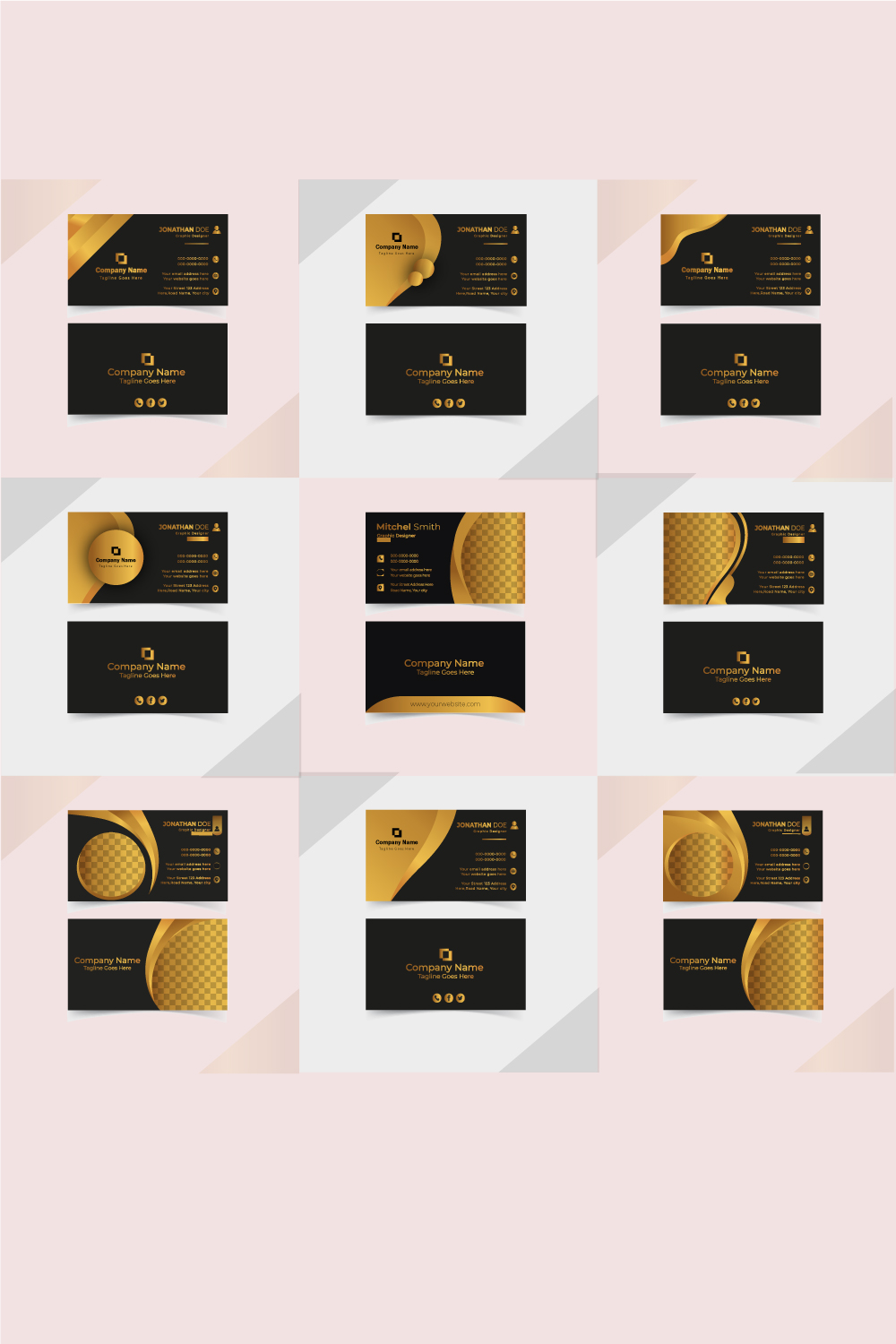 Corporate Business Card Design With Golden Colour pinterest preview image.