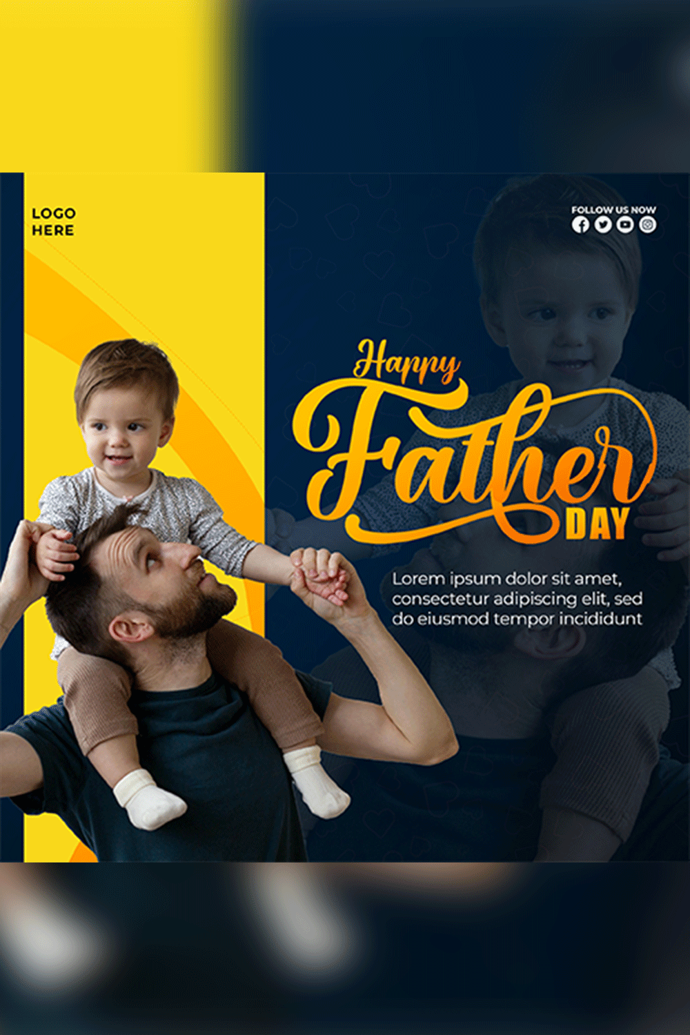 happy fathers day template design father and baby son social media post pinterest preview image.