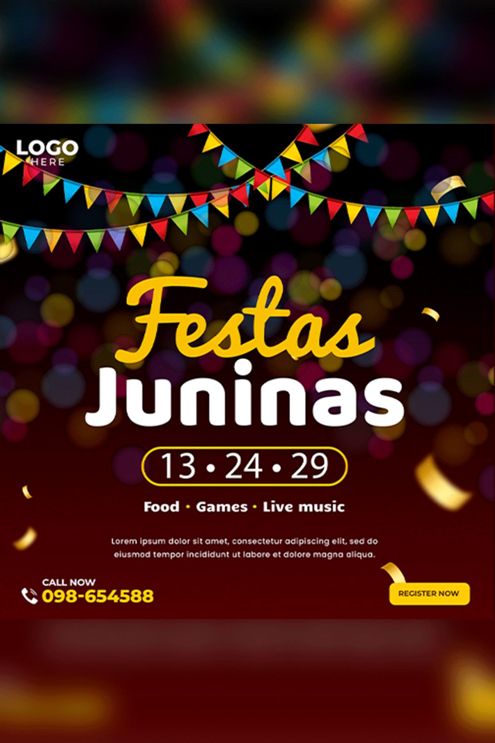 social media post for Festa Junina brazil event PSD pinterest preview image.