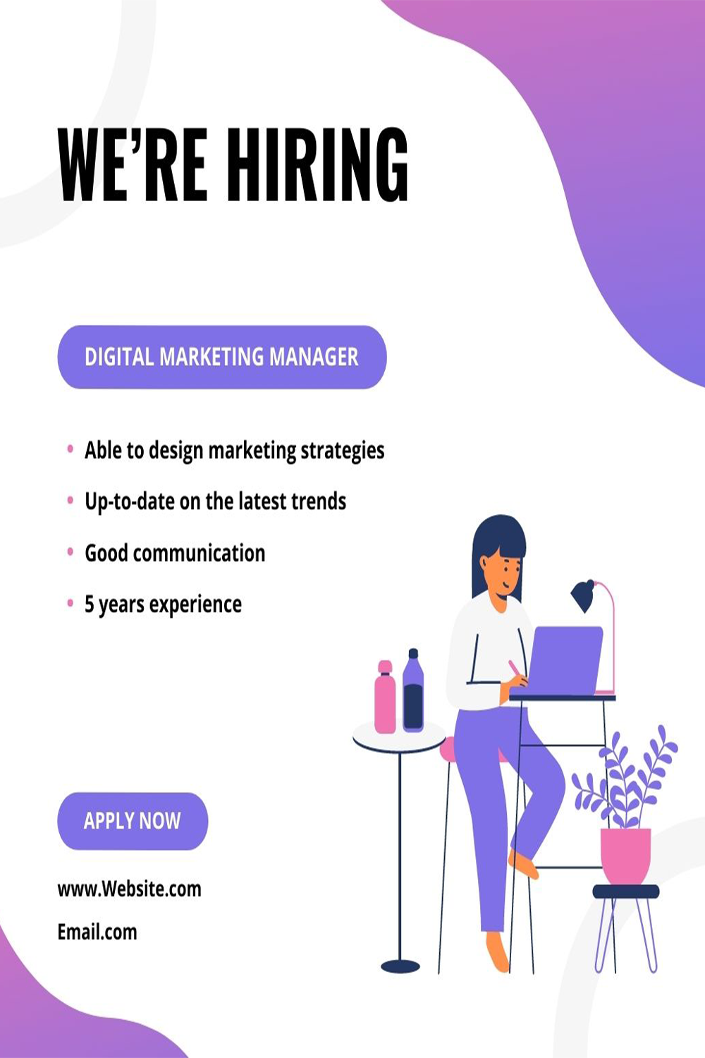 5 We are hiring poster job banner or social media post template pinterest preview image.