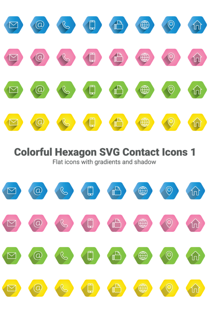 Colorful hexagon SVG contact icons 1
