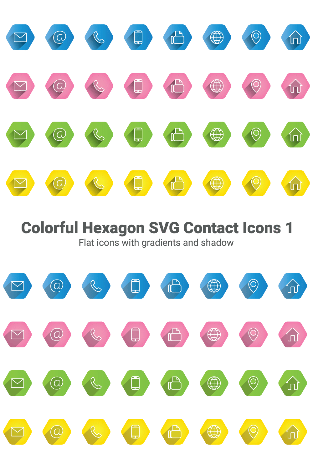 Colorful hexagon SVG contact icons 1 pinterest preview image.