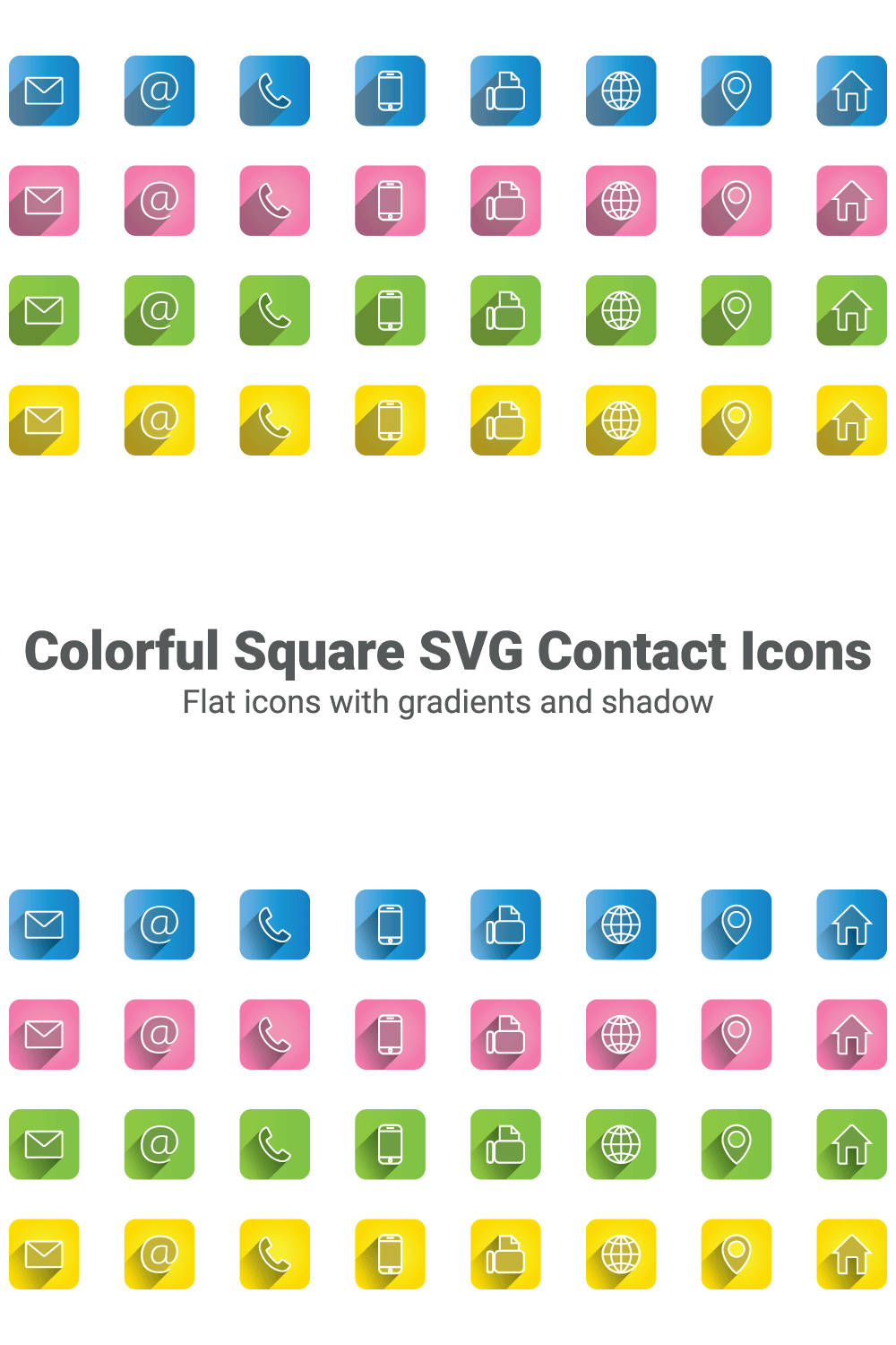 Colorful square SVG contact icons pinterest preview image.