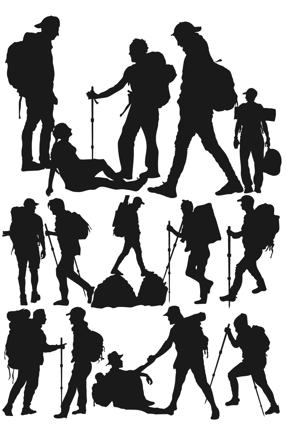 Adventure Climber hiker backpacker silhouette vector of a mountaineer pinterest preview image.