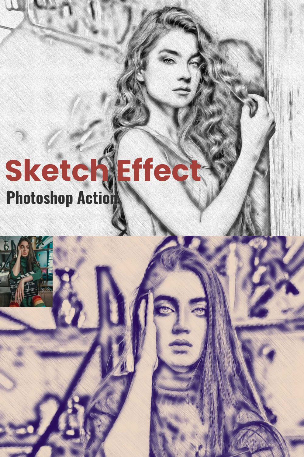 Sketch Photoshop Action pinterest preview image.