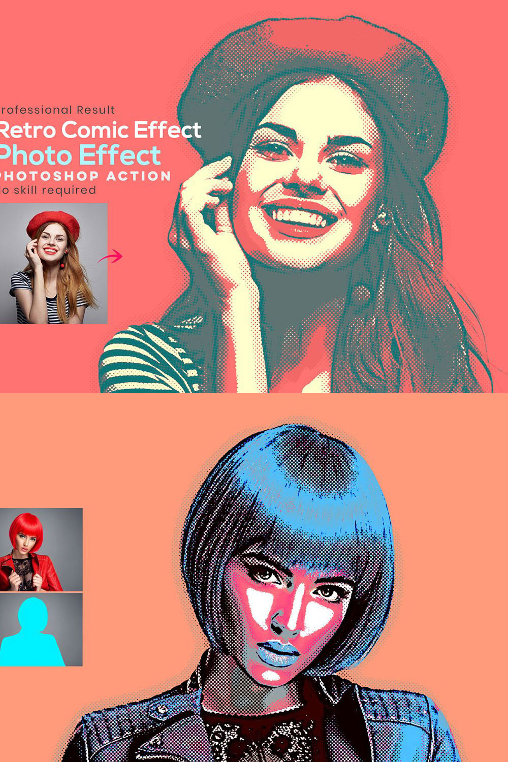 Retro Comic Effect Photoshop Action pinterest preview image.