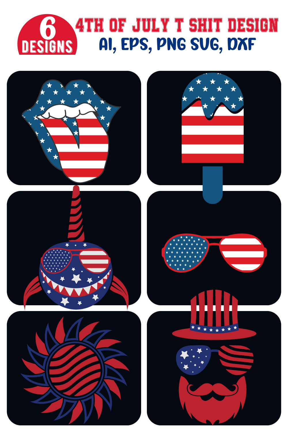 4th of July shirt, Happy 4th July, USA T-Shirt Design, Independence T-Shirt, 4th Of July T-Shirt Design, 4Th July America Independence Day Vector T-shirt, National day t shirt Design Bundle pinterest preview image.