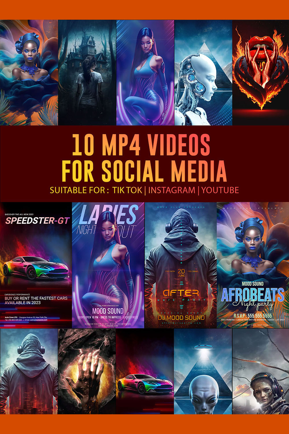 10 Mp4 Videos For Social Media Bundle pinterest preview image.