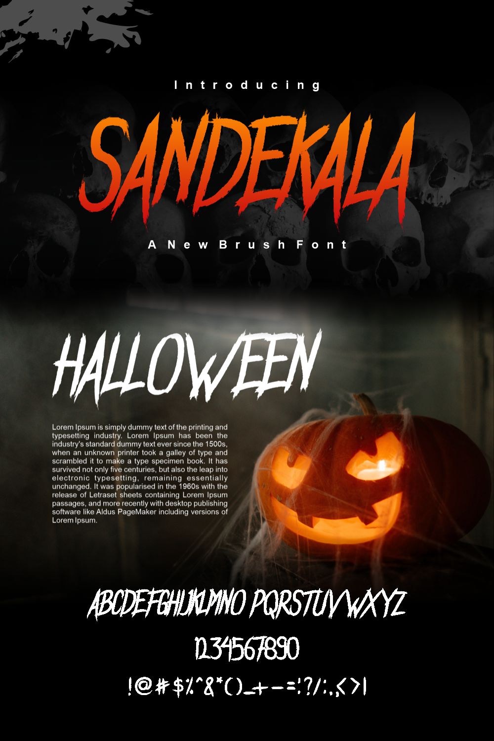Sandekala Display Font - Perfect for Halloween and Adventure Design pinterest preview image.
