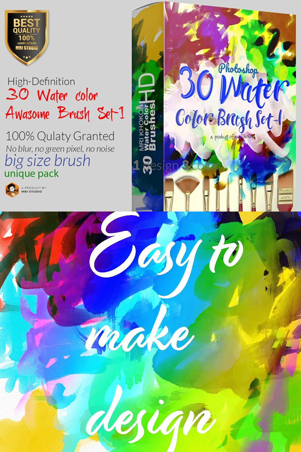 Water color Awesome Brush Set-1 pinterest preview image.