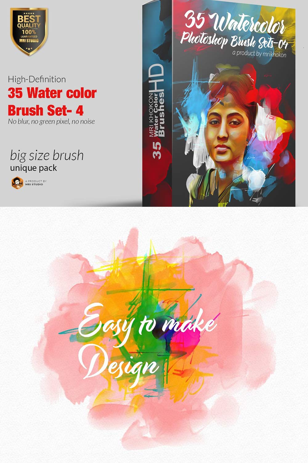 Water color Photoshop Brush Set-4 pinterest preview image.