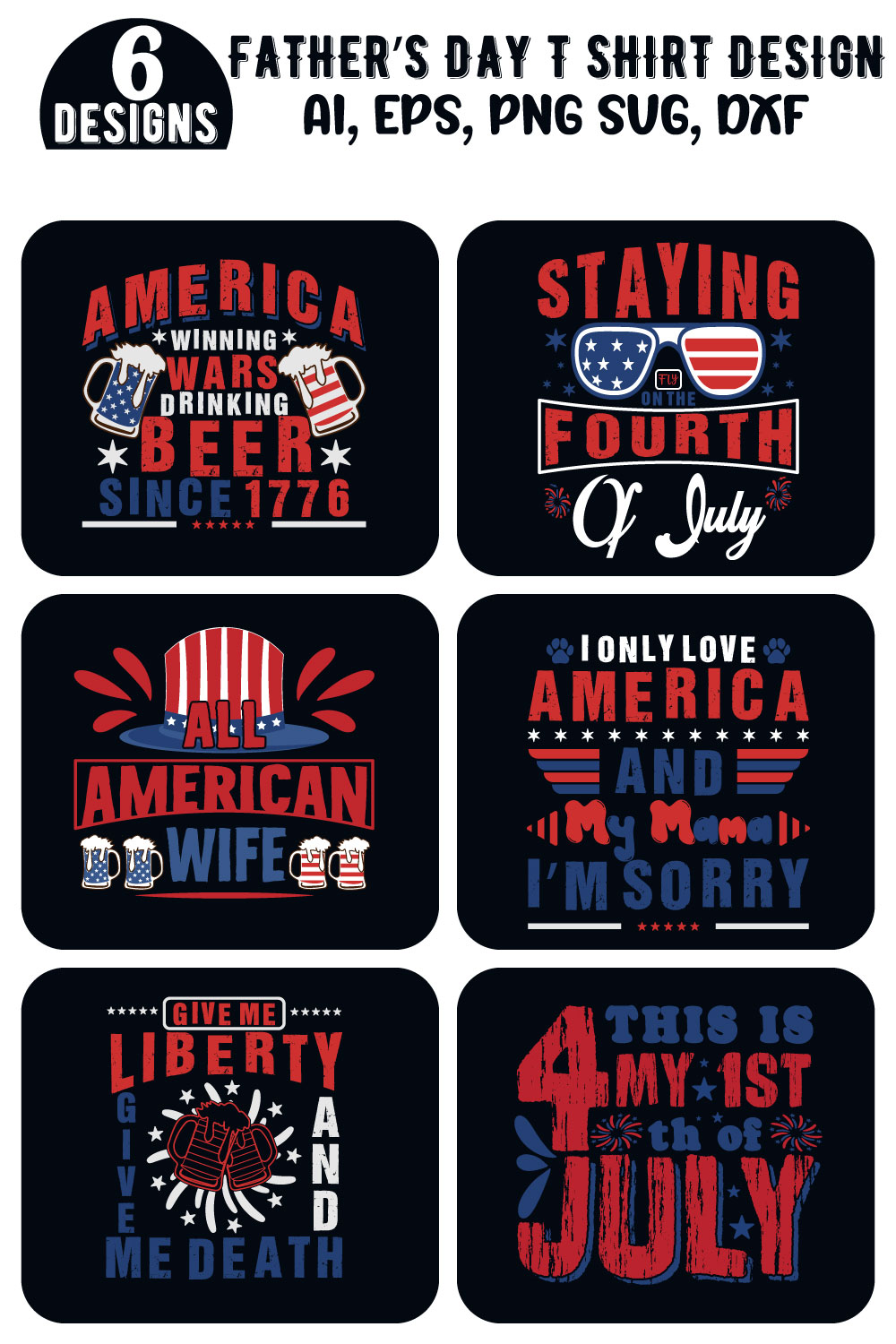 4th of July shirt, Happy 4th July, USA T-Shirt Design, Independence T-Shirt, 4th Of July T-Shirt Design, 4Th July America Independence Day Vector T-shirt, National day t shirt Design Bundle pinterest preview image.