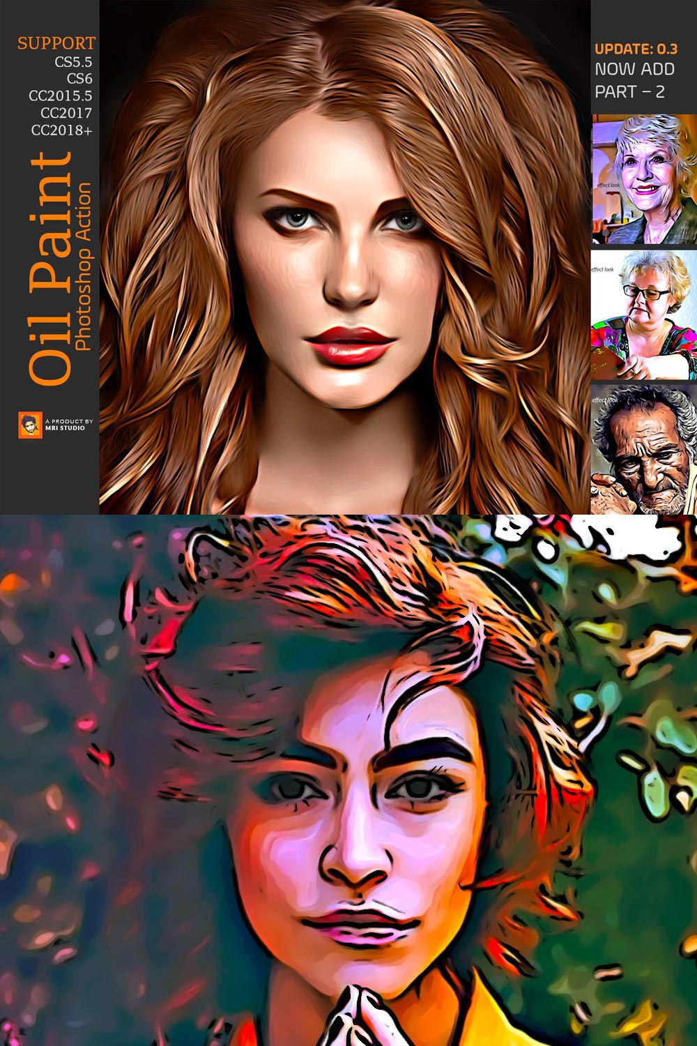 Oil Paint Photoshop Action pinterest preview image.