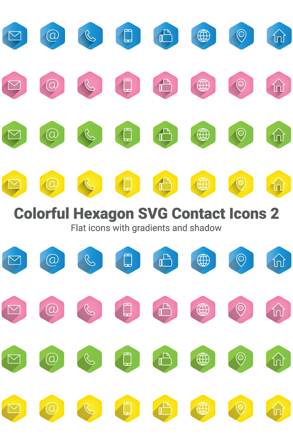 Colorful hexagon SVG contact icons 2 pinterest preview image.