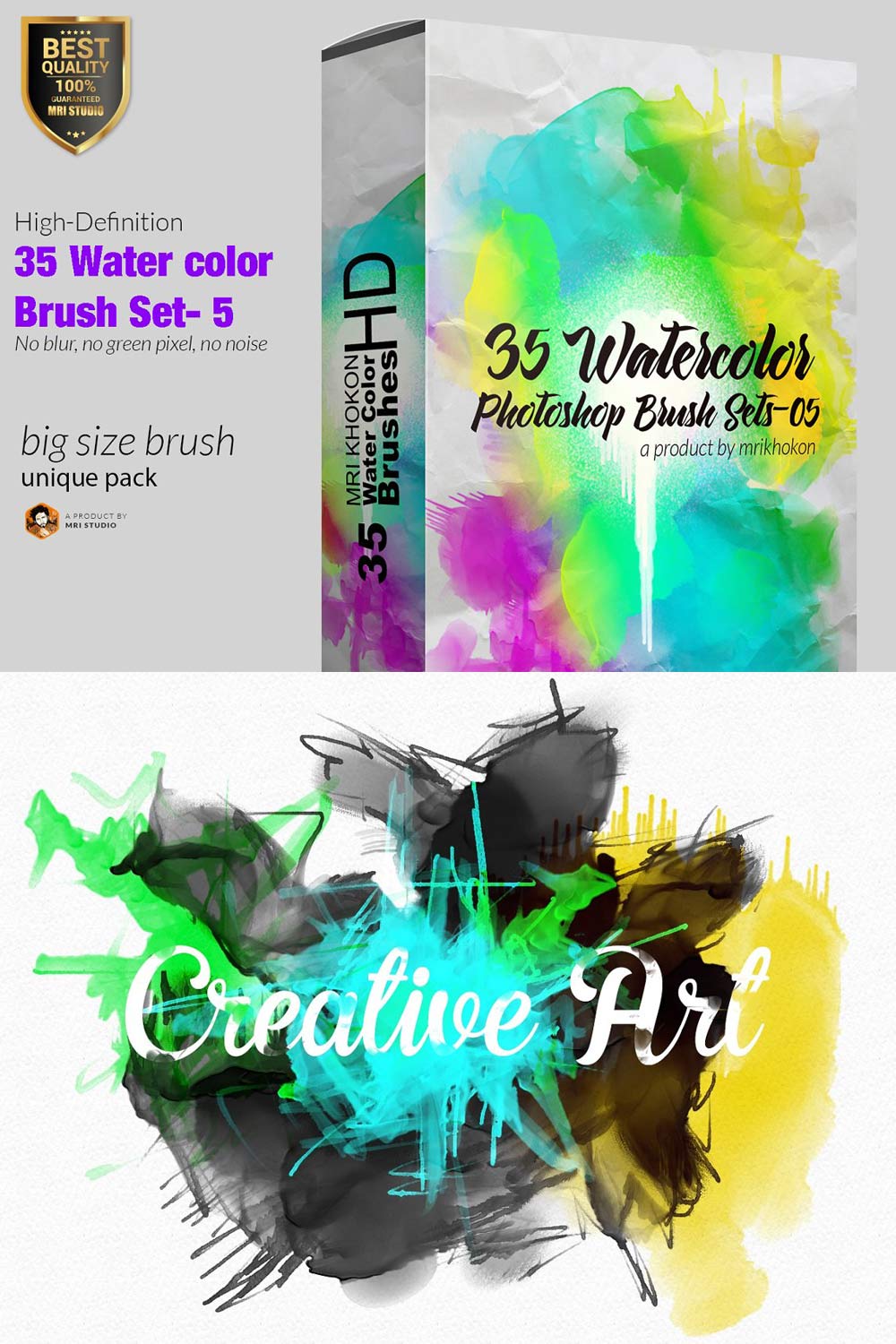 Water color Photoshop Brush Set-5 pinterest preview image.